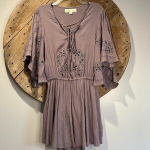 Vintage Havana Embroidered Boho mauve top mini dress swimsuit cover -S